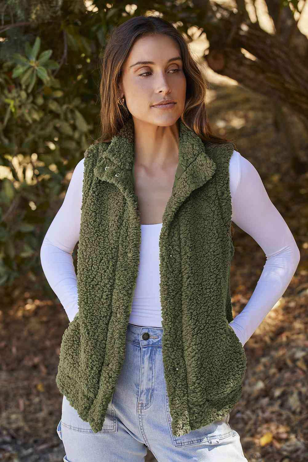 Snap Down Vest with Pockets - Trendsi - Flyclothing LLC