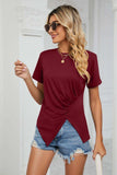 Ruched Hem Detail Crewneck Tee - Trendsi - Flyclothing LLC