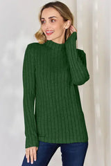 Basic Bae Full Size Ribbed Mock Neck Long Sleeve T-Shirt - Trendsi - Flyclothing LLC