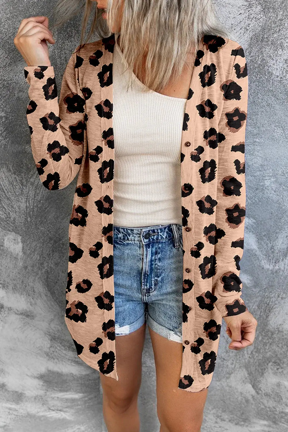 Printed Button Front Longline Cardigan - Trendsi - Flyclothing LLC