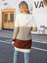 Color Block Open Front Hooded Cardigan - Trendsi - Flyclothing LLC