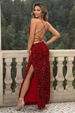 Sequin Backless Split Maxi Dress - Trendsi
