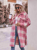 Plaid Dropped Shoulder Slit Coat - Trendsi - Flyclothing LLC