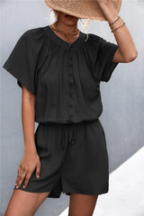Buttoned Gather Detail Romper - Trendsi - Flyclothing LLC