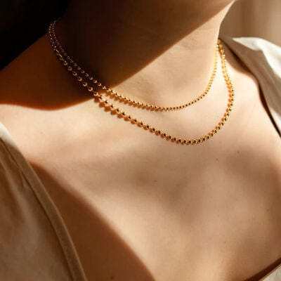 18K Gold-Plated Lobster Closure Bead Necklace - Trendsi - Flyclothing LLC
