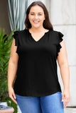 Plus Size Flutter Sleeve Notched Blouse - Trendsi