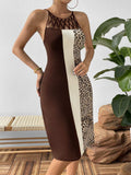 Leopard Color Block Cutout Sleeveless Knee-Length Dress - Trendsi - Flyclothing LLC