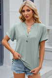 Eyelet Notched Short Sleeve T-Shirt - Trendsi - Flyclothing LLC