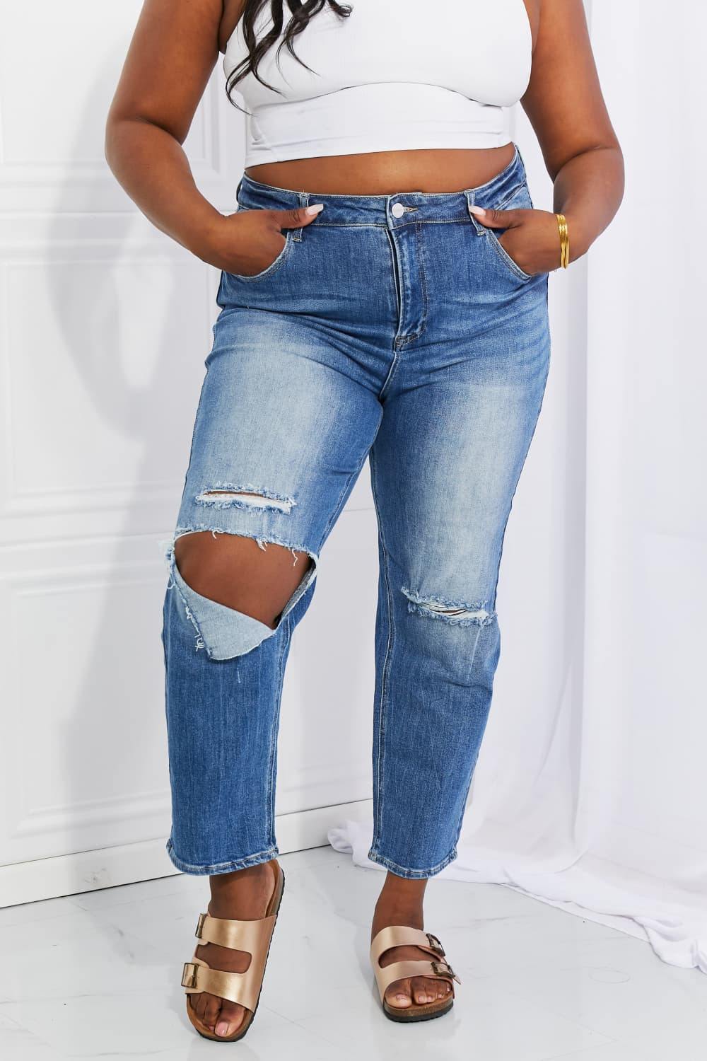 RISEN Full Size Emily High Rise Relaxed Jeans - Trendsi