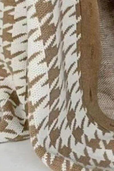Houndstooth Button Up Long Sleeve Cardigan - Trendsi