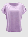 Round Neck Short Sleeve T-Shirt - Trendsi - Flyclothing LLC