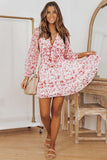 Floral Deep V Flounce Sleeve Mini Dress - Trendsi - Flyclothing LLC