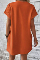 Pocketed Round Neck Short Sleeve Dress - Trendsi - Flyclothing LLC