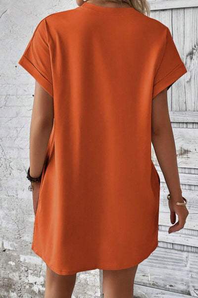 Pocketed Round Neck Short Sleeve Dress - Trendsi - Flyclothing LLC