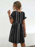 Striped Polka Dot Frill Short Sleeve Mini Dress - Trendsi - Flyclothing LLC