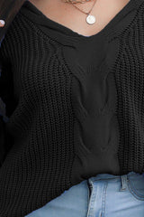 Cable-Knit V-Neck Sweater - Trendsi