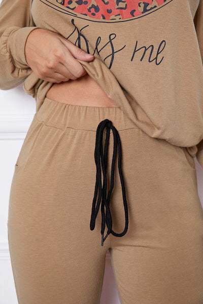 SHUT UP AND KISS ME Lip Graphic Hooded Top and Drawstring Pants Set - Trendsi - Flyclothing LLC