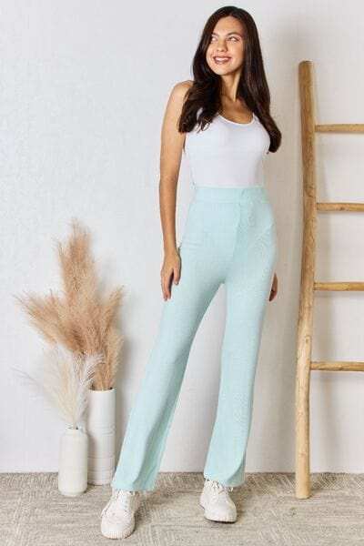 RISEN Full Size High Waist Ultra Soft Knit Flare Pants - Trendsi - Flyclothing LLC