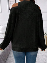 Round Neck Cold Shoulder Sweater - Trendsi - Flyclothing LLC