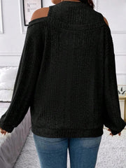 Round Neck Cold Shoulder Sweater - Trendsi