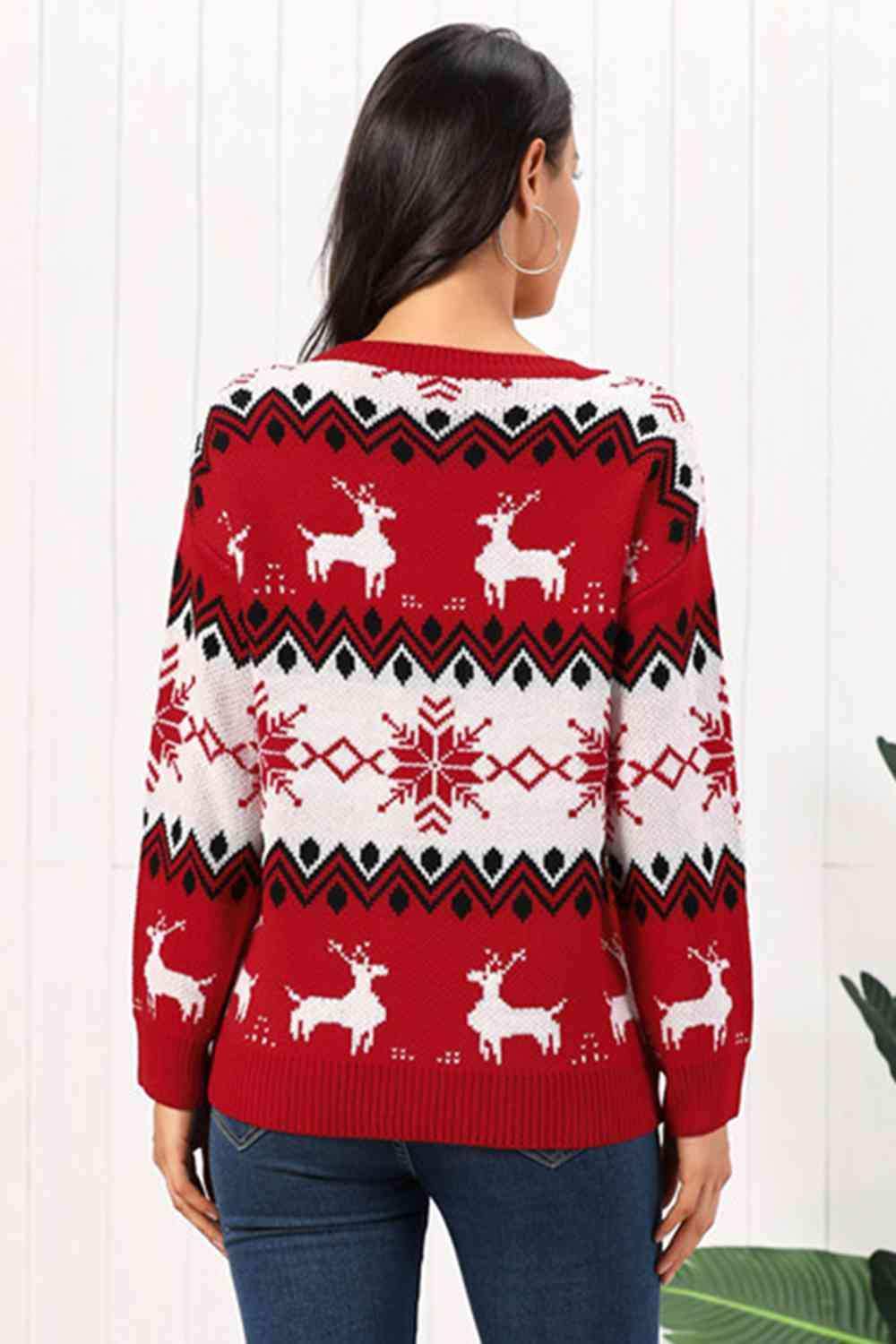 Reindeer Round Neck Sweater - Trendsi - Flyclothing LLC