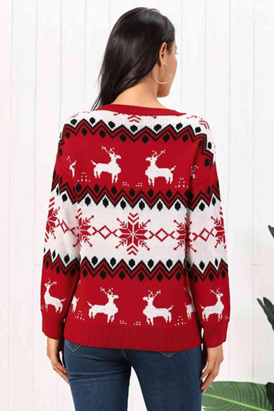 Reindeer Round Neck Sweater - Trendsi