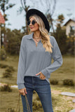 Collared Neck Cable-Knit Long Sleeve Blouse - Trendsi - Flyclothing LLC