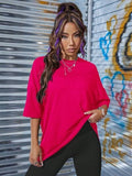 LOS ANGELES Round Neck Dropped Shoulder T-Shirt - Trendsi