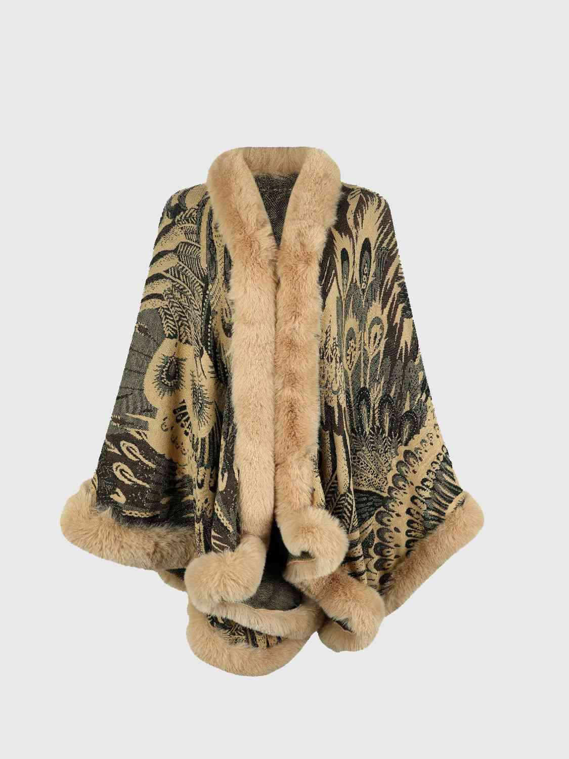 Printed Open Front Poncho - Trendsi - Flyclothing LLC