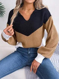 Color Block Dropped Shoulder Sweater - Trendsi