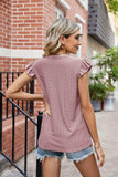Eyelet Flutter Sleeve Scalloped V-Neck Top - Trendsi - Flyclothing LLC