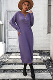 Notched Neck Dropped Shoulder Button-Down Midi Dress - Trendsi