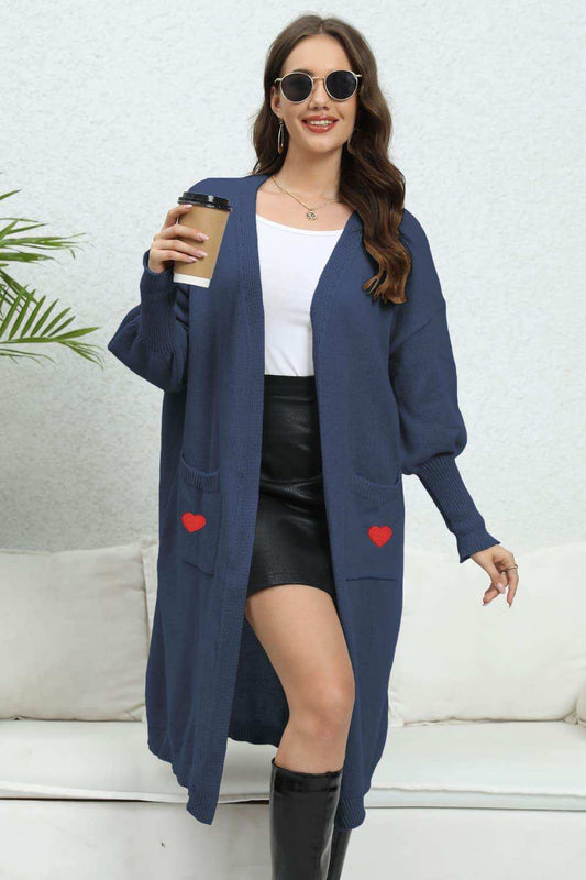Lantern Sleeve Open Front Pocketed Cardigan - Trendsi - Flyclothing LLC