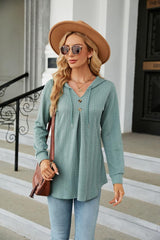 Long Sleeve Hooded Blouse - Trendsi