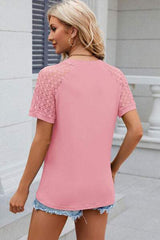 Openwork Round Neck Short Sleeve T-Shirt - Trendsi - Flyclothing LLC