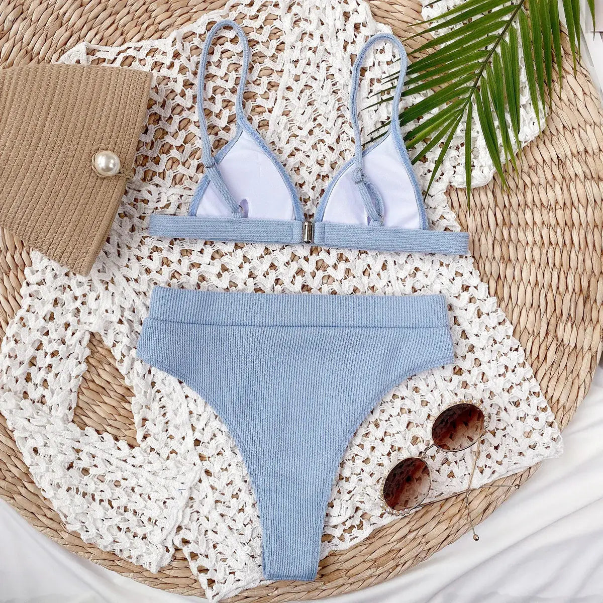 Spaghetti Strap Ribbed Bikini Set - Trendsi - Flyclothing LLC