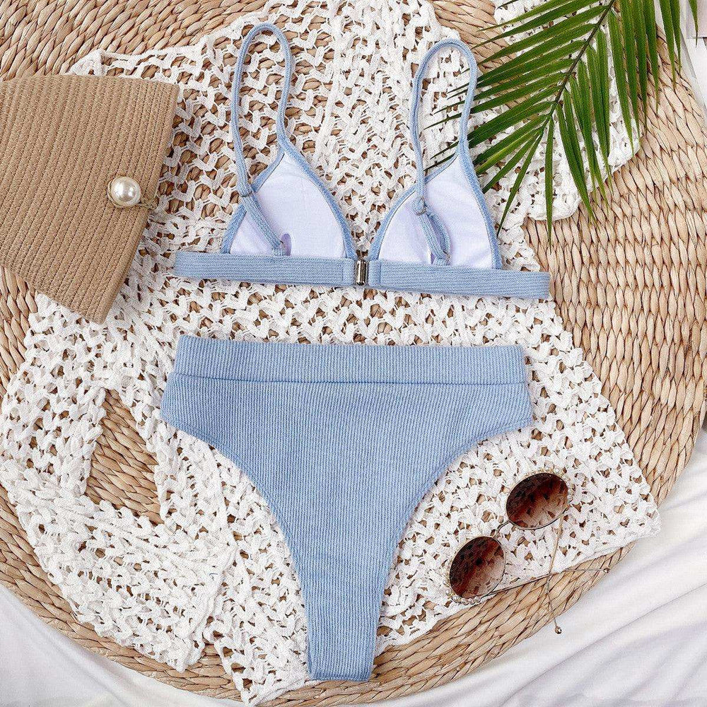 Spaghetti Strap Ribbed Bikini Set - Trendsi - Flyclothing LLC