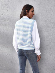 Striped Button Up V-Neck Sweater Vest - Flyclothing LLC