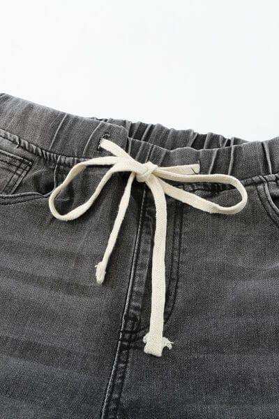 Drawstring Distressed Raw Hem Jeans with Pockets - Trendsi - Flyclothing LLC