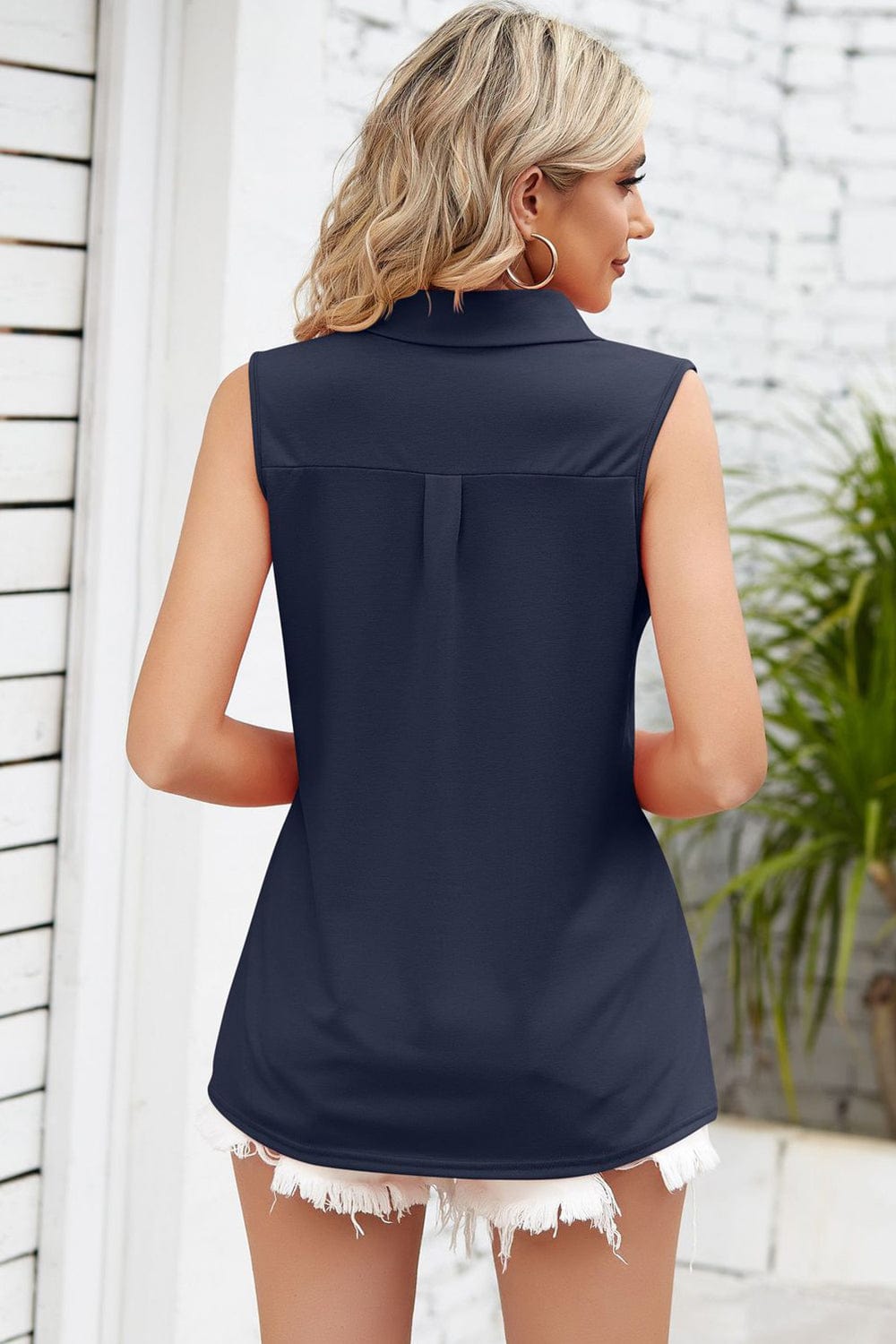Ruched Johnny Collar Tank - Trendsi