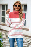 Striped Contrast Turtleneck Sweater - Trendsi - Flyclothing LLC