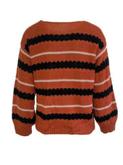 Striped Round Neck Long Sleeve Sweater - Flyclothing LLC