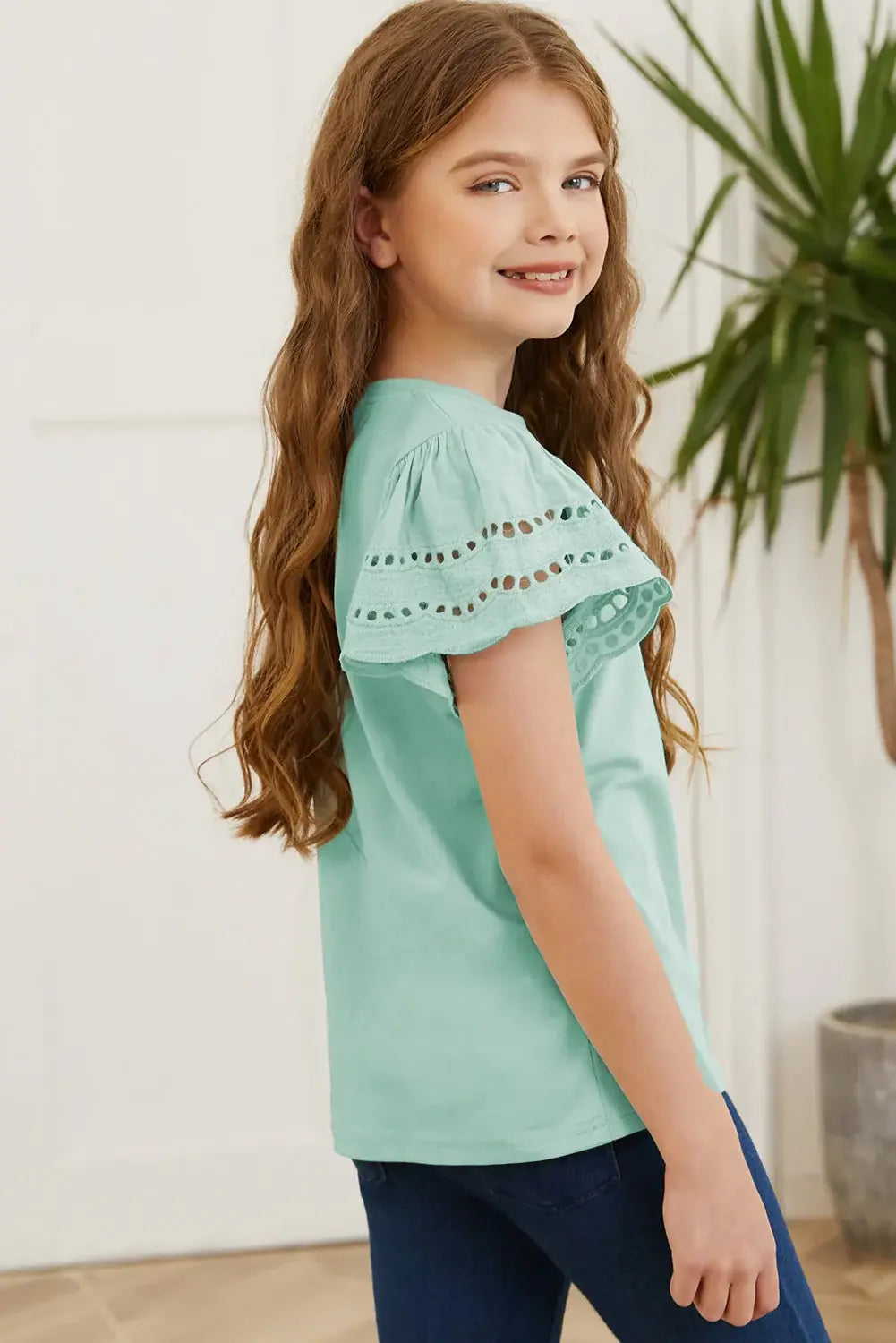 Round Neck Flutter Sleeve T-Shirt - Trendsi - Flyclothing LLC