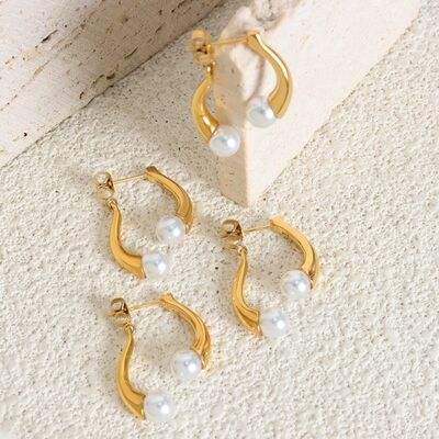 Synthetic Pearl Asymmetrical Titanium Steel Earrings - Trendsi - Flyclothing LLC
