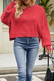 Round Neck Dropped Shoulder Sweater - Trendsi - Flyclothing LLC