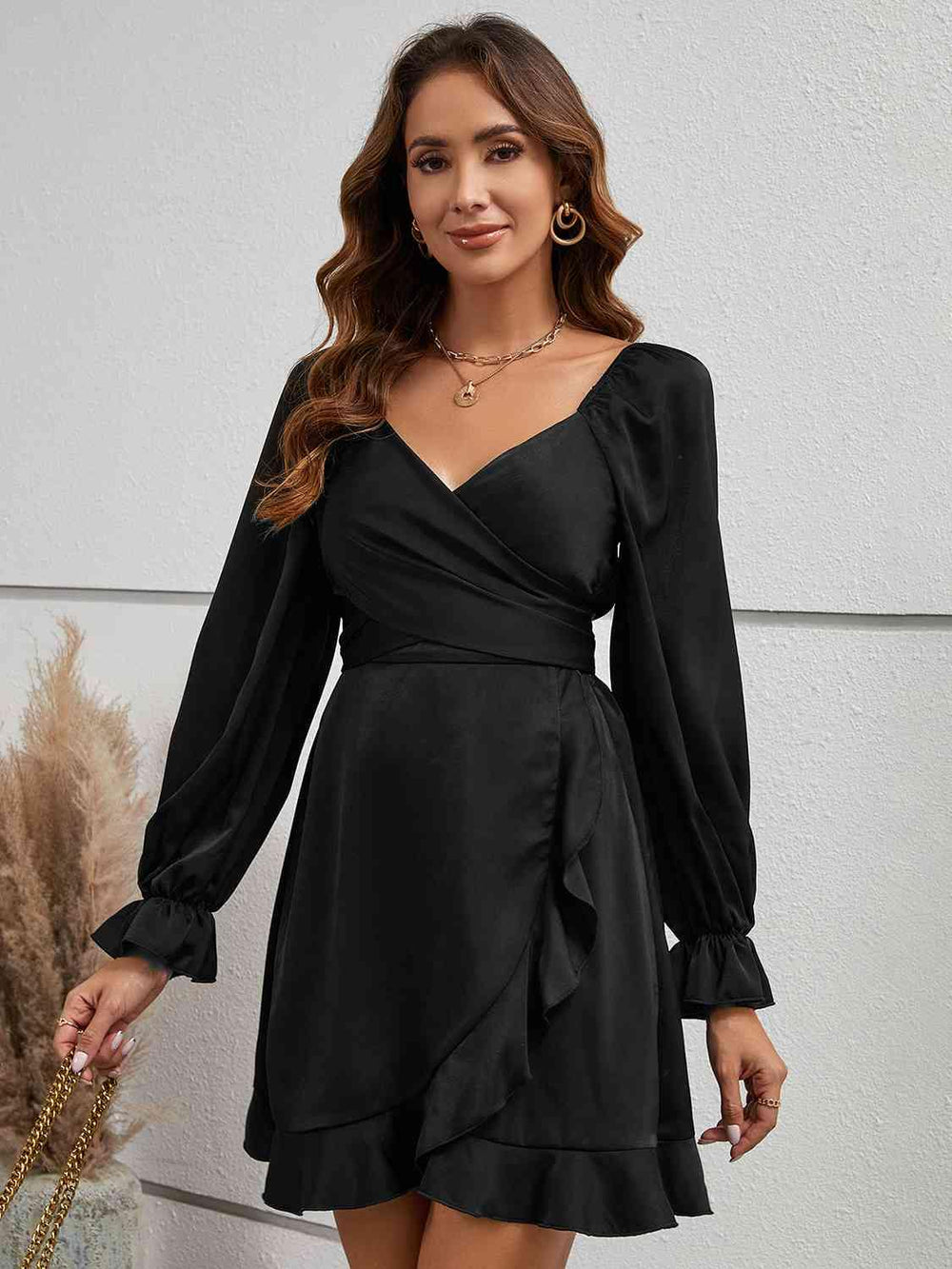 Flounce Sleeve Ruffled Mini Dress - Trendsi