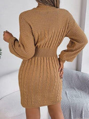 Cable-Knit Cutout Round Neck Slit Sweater - Trendsi