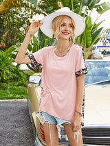 Leopard Round Neck Short Sleeve T-Shirt - Trendsi - Flyclothing LLC
