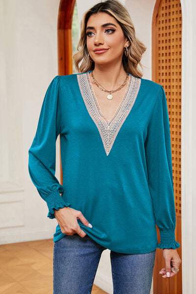 V-Neck Long Sleeve T-Shirt - Trendsi - Flyclothing LLC