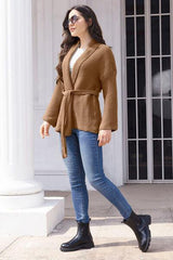 Tied Open Front Long Sleeve Cardigan - Trendsi
